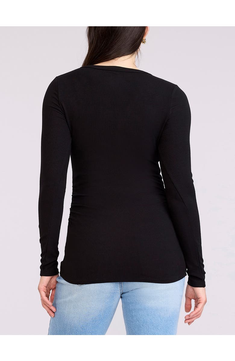 MOTHERHOOD MATERNITY V-Neck Side-Ruched Long Sleeve Henley Tee, Alternate, color, Black