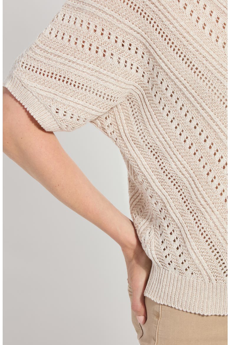 Francesca Pointelle Elbow Sleeve Linen & Cotton Sweater, Alternate, color, ECRU/ KHAKI