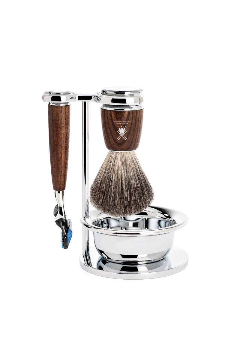 MÜHLE Rytmo Steamed Ash 4-Piece Pure Badger & Fusion Shaving Set, Main, color, Steamed Ash