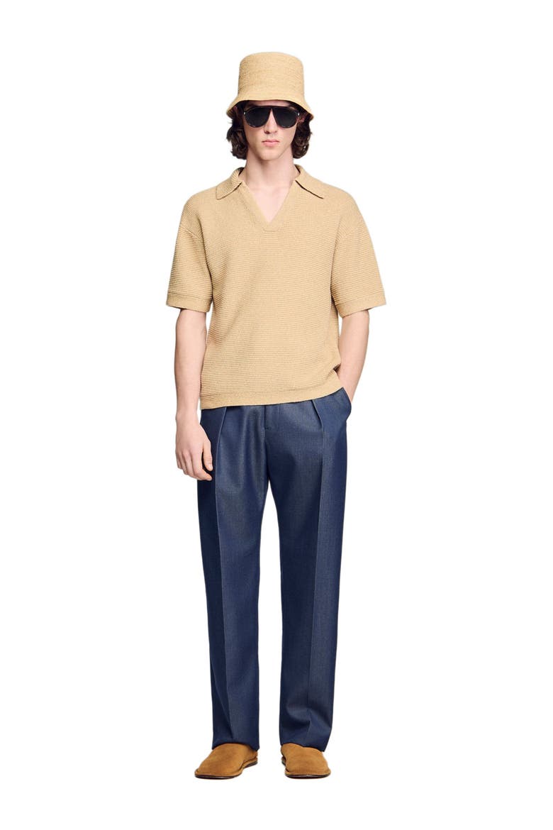 Jute-effect polo shirt, Alternate, color, Beige