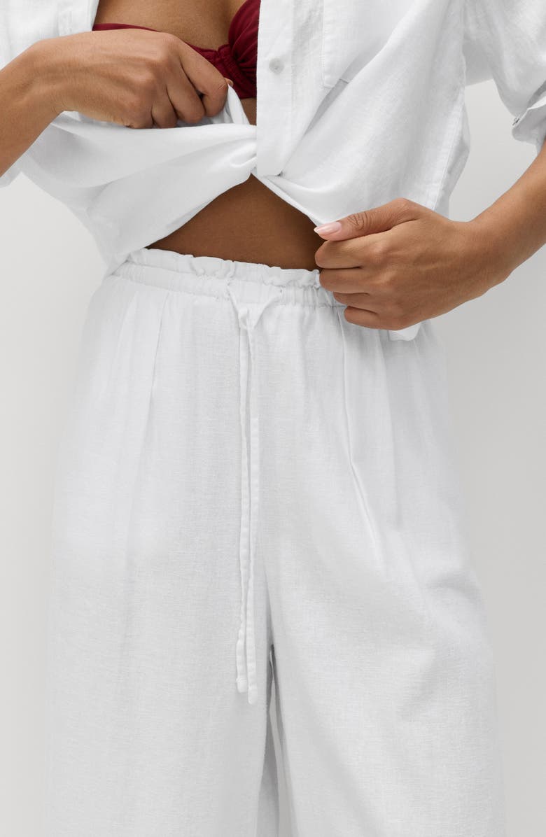 M&S Linen Blend Wide Leg Drawstring Pants, Alternate, color, White