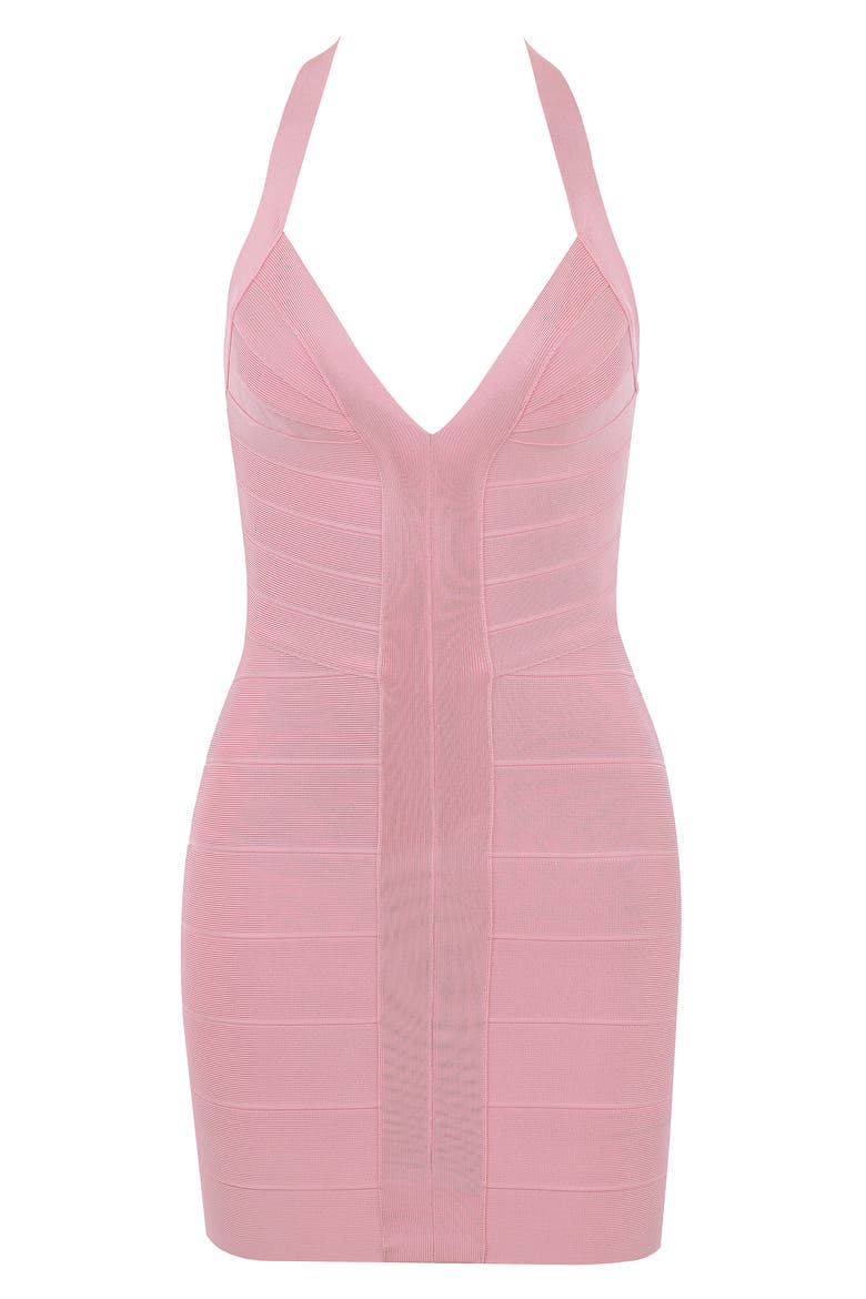 The Contour Halter Neck Bandage Minidress, Alternate, color, PINK