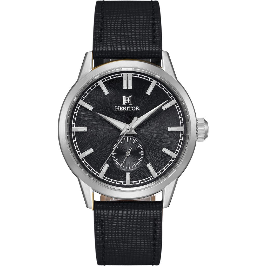 Heritor Automatic Argento Leather-band Watch In Black