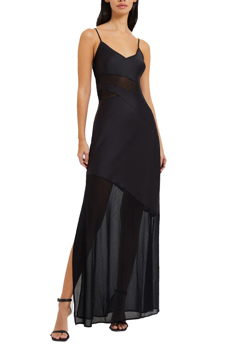 French Connection Inu Satin & Mesh Slipdress, Main, color,