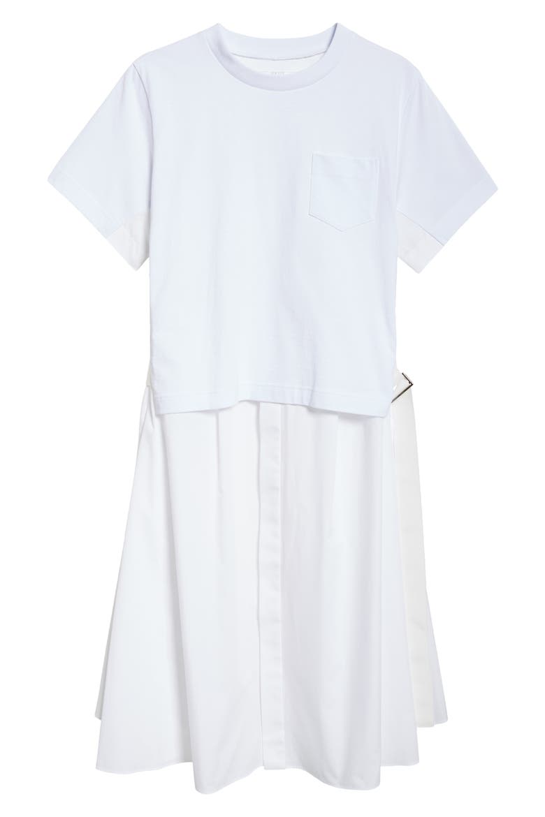 Mixed Media Poplin & Jersey Midi Dress, Main, color, OFF WHITE
