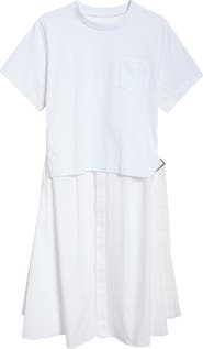 Sacai Mixed Media Poplin & Jersey Midi Dress | Nordstrom