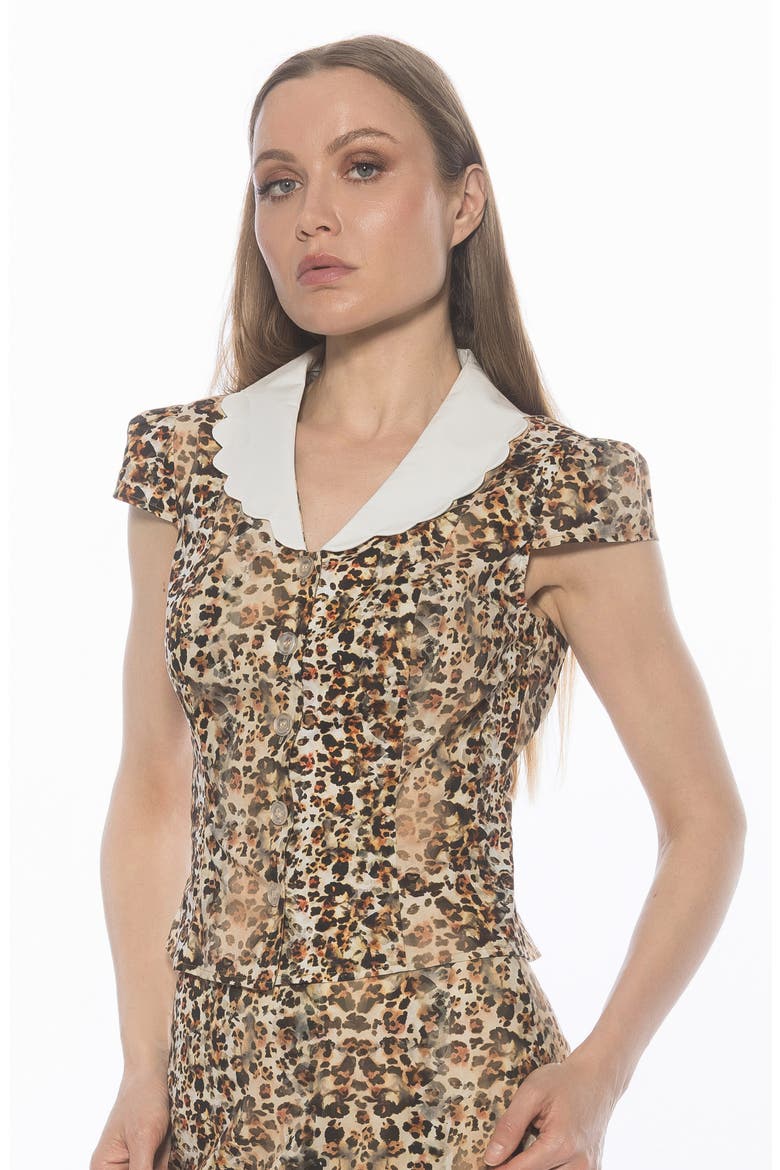Gulianna Scallop Collar Button-Up Top, Alternate, color, BROWN LEOPARD
