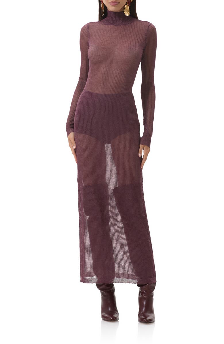 AFRM Vilas Long Sleeve Sweater Dress with Shorts, Main, color, Fig