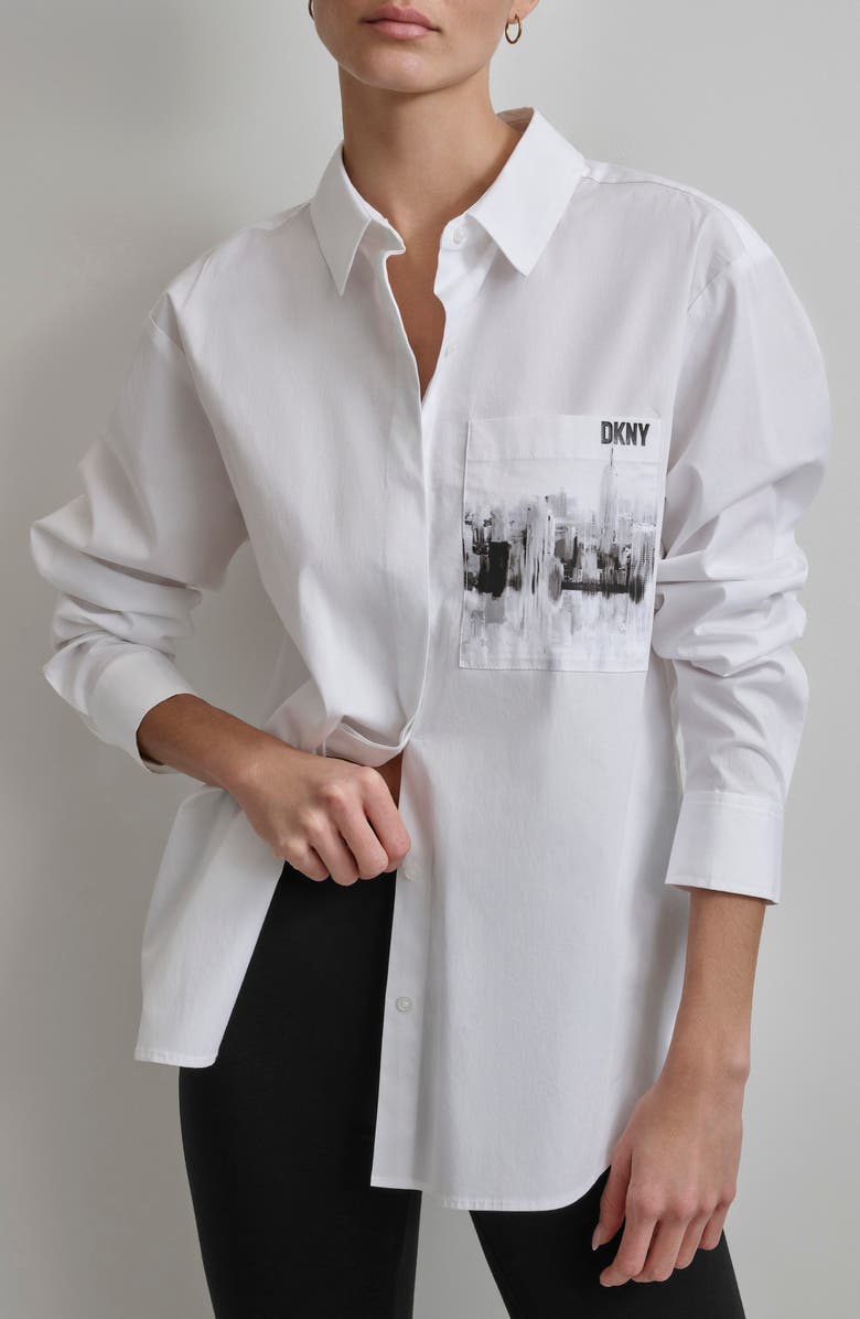 DKNY Cityscape Pocket Long Sleeve Button-Up Shirt, Main, color,