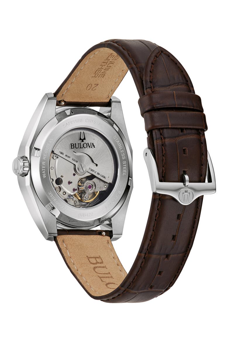 Surveyor Automatic Leather Strap Watch, 39mm, Alternate, color, SILVER-TONE
