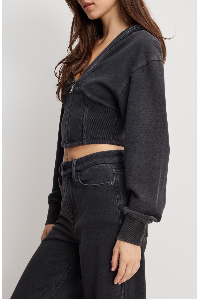 Jeanius Corset Crop French Terry Zip Hoodie, Alternate, color, BLACK430