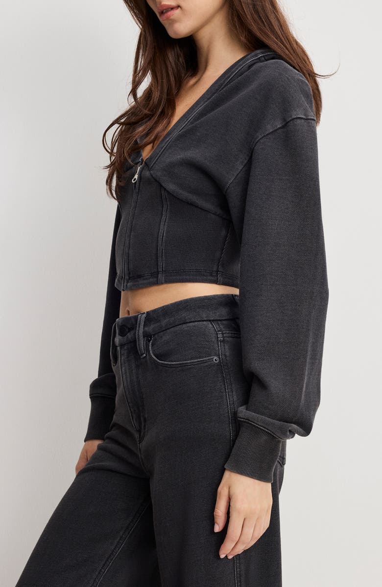 Good American Jeanius Crop Zip Cotton Hoodie, Alternate, color, Black430