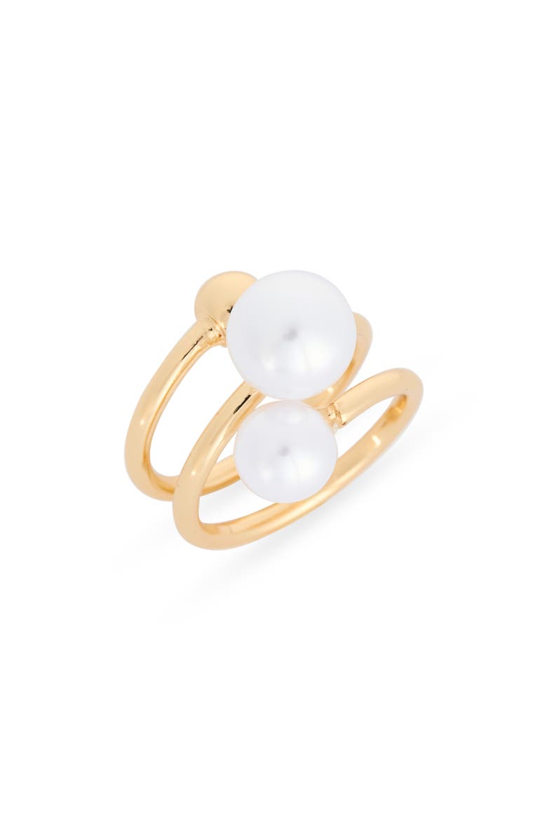 Faux Pearl Coiled Wrap Ring, Main, color, WHITE- GOLD