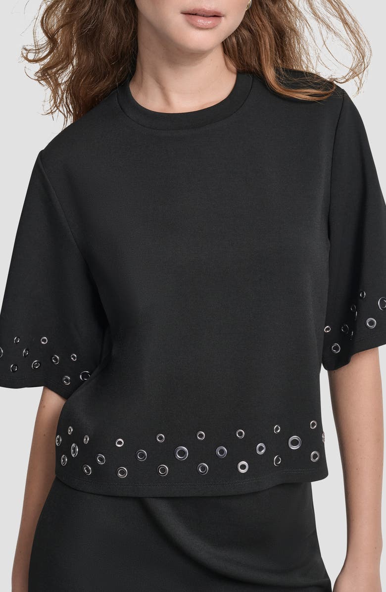DKNY Grommet Trim Ponte Knit Top, Alternate, color, Black