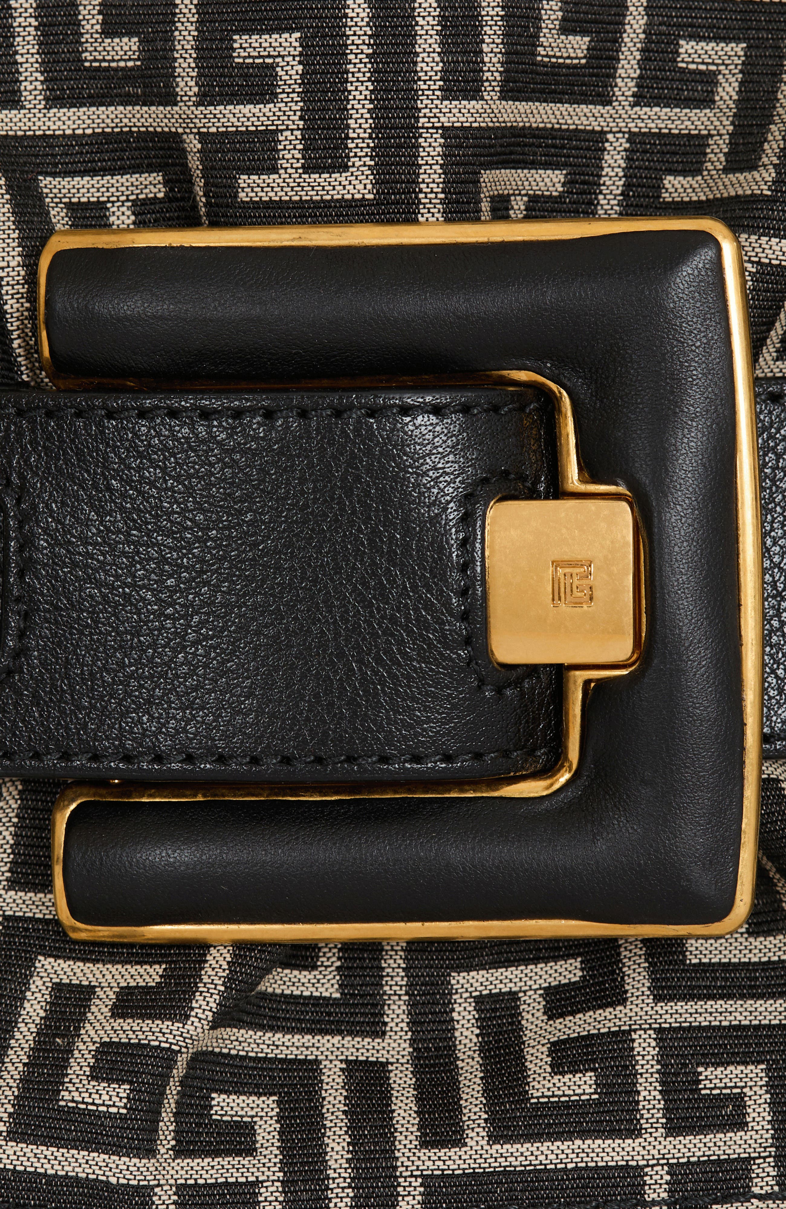 Balmain Leather and monogram jacquard Anthem bag, Alternate, color, Black