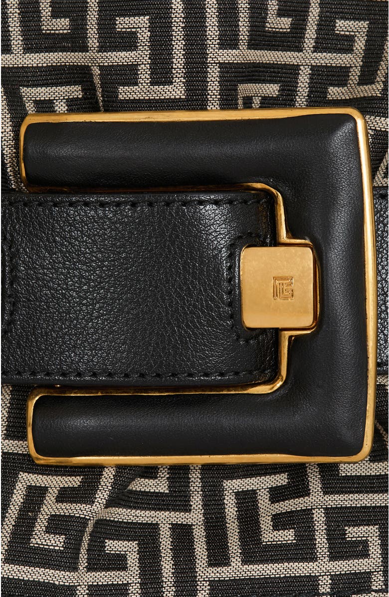 Balmain Leather and monogram jacquard Anthem bag, Alternate, color, Black