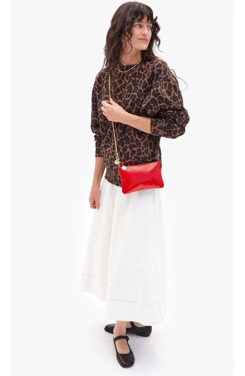 Clare V. Leather Clutch with Tabs, Alternate, color, Red