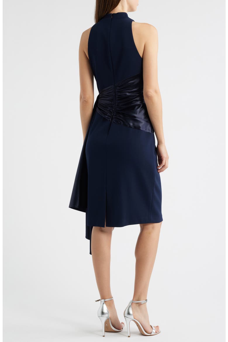 Mixed Media High Neck Cocktail Sheath Dress, Alternate, color, NAVY