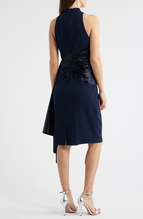 Eliza J Mixed Media High Neck Cocktail Sheath Dress In Blue