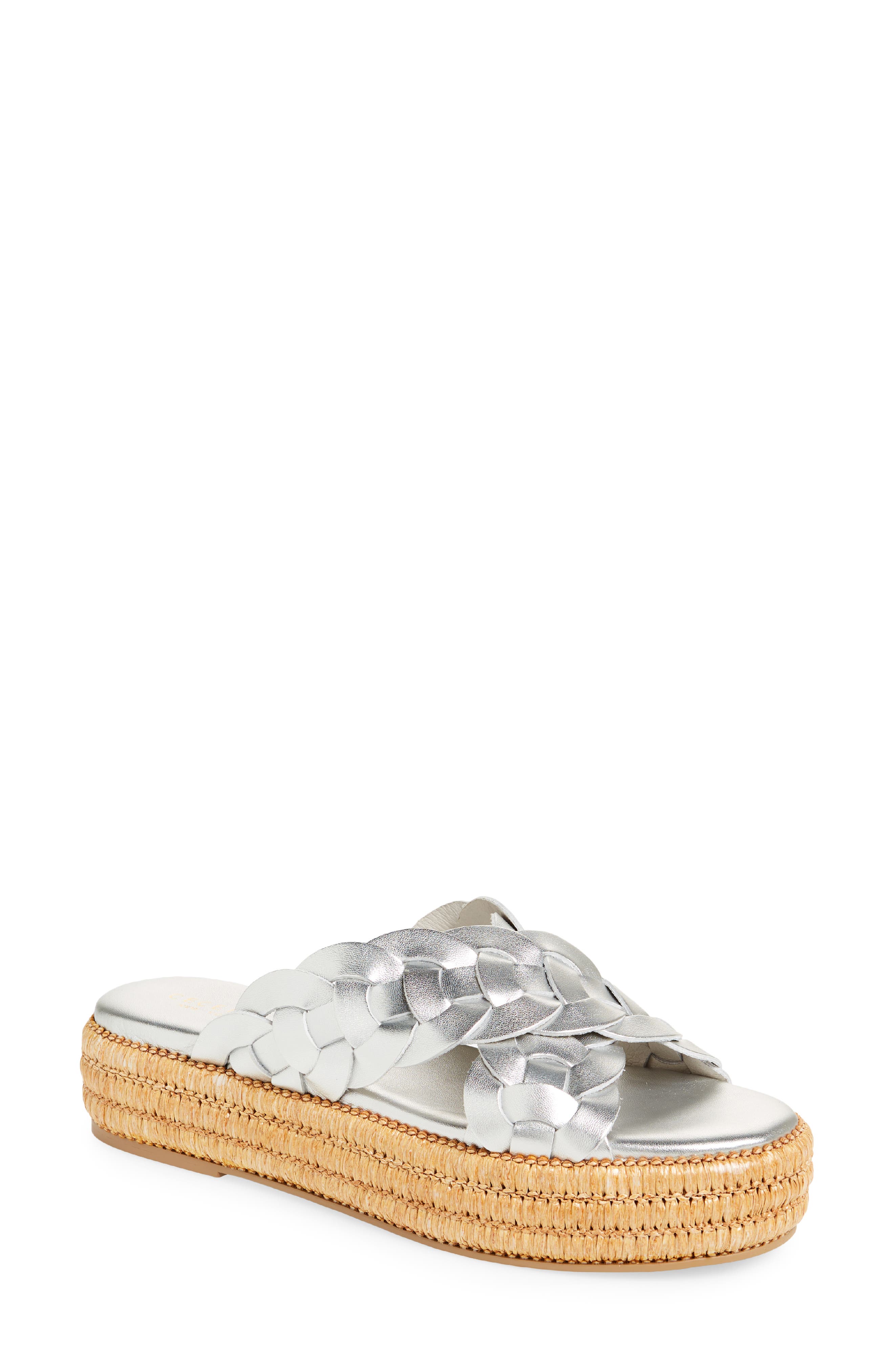 Cecelia New York Gester Platform Slide Sandal, Main, color, Silver