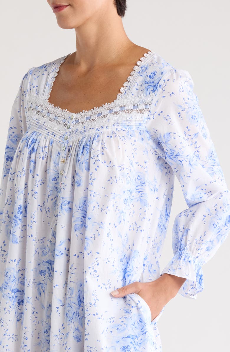 Eileen West Long Sleeve Cotton Ballet Nightgown, Alternate, color, White/ Blue Flower