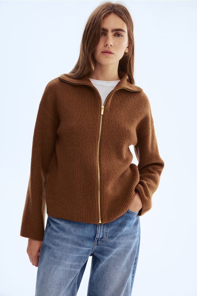 Zip-through Cardigan, Alternate, color, Brown