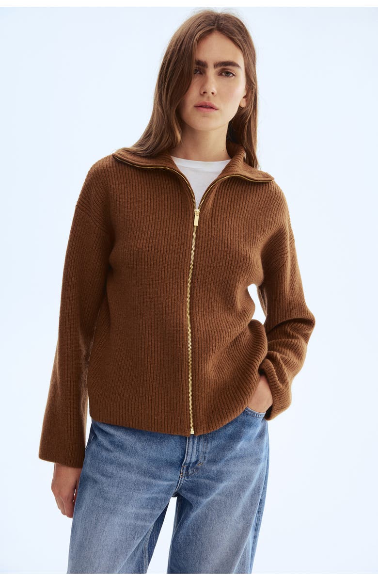 H&M Zip-through Cardigan, Alternate, color, Brown