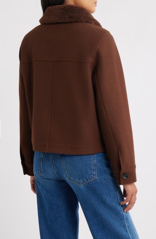 Sam Edelman Faux Fur Collar Zip-up Jacket In Brown