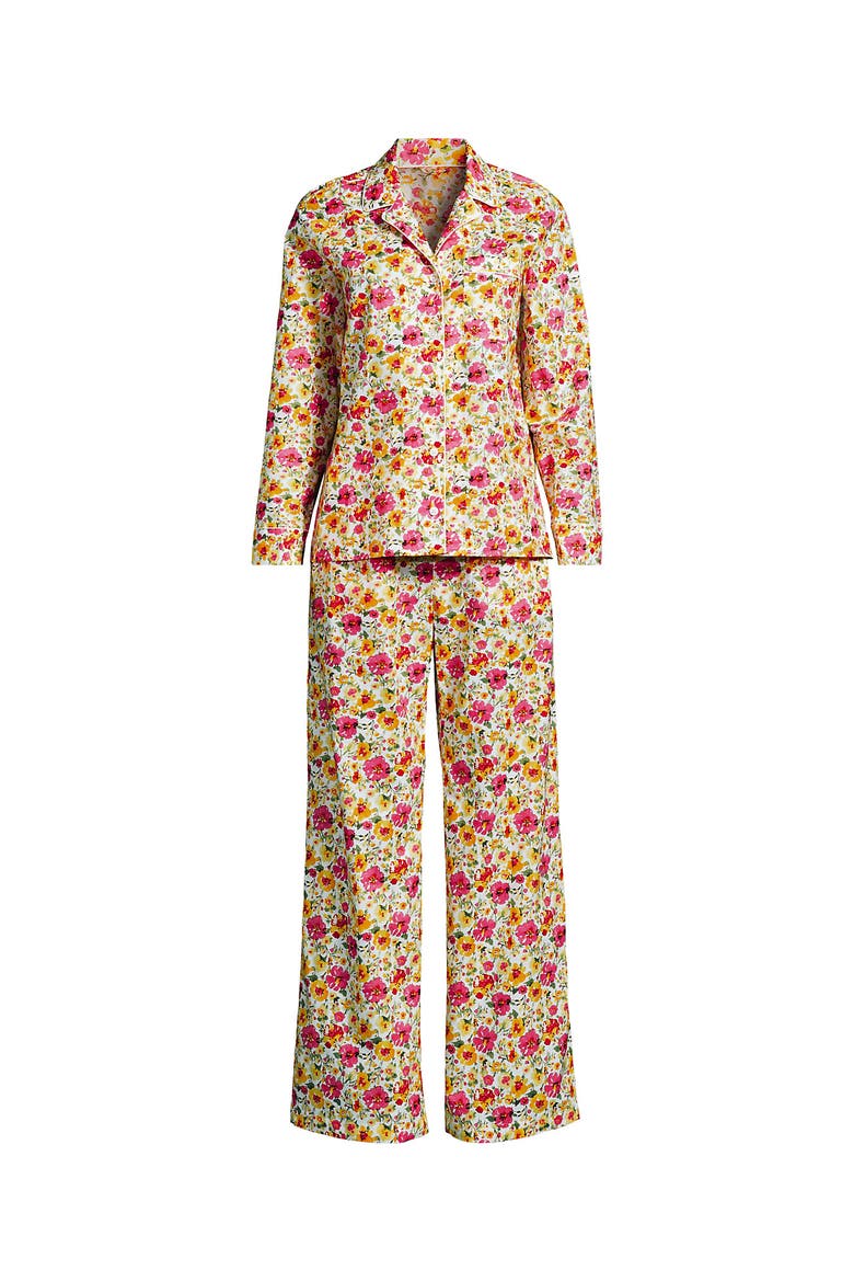 Cotton Poplin 2 Piece Pajama Set - Long Sleeve Top and Pants, Alternate, color, White Multi Painted Blooms