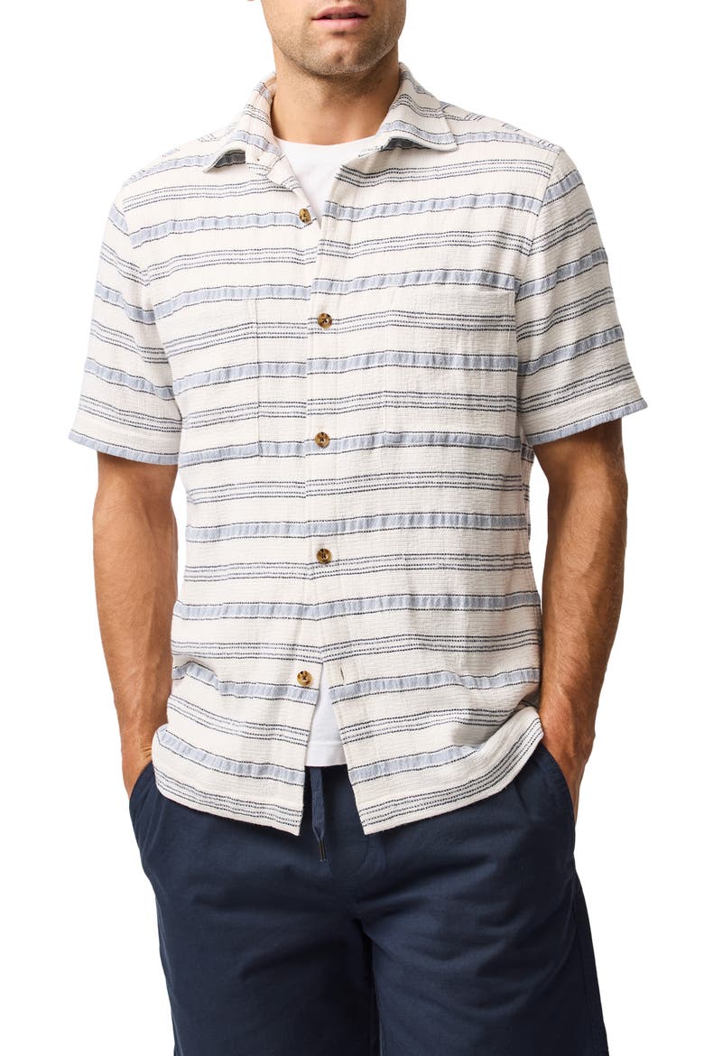 Yarrow Creek Short Sleeve Recycled Cotton Blend Button-Up Shirt, Main, color, ECRU