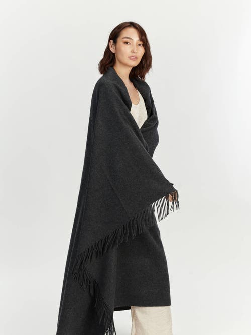 Gobi Mongolian Cashmere Large Blanket With Fringe In Charcoal