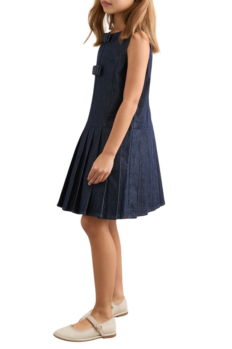 Kids' Ruby Pleated Sleeveless Denim Dress, Alternate, color, INDIGO