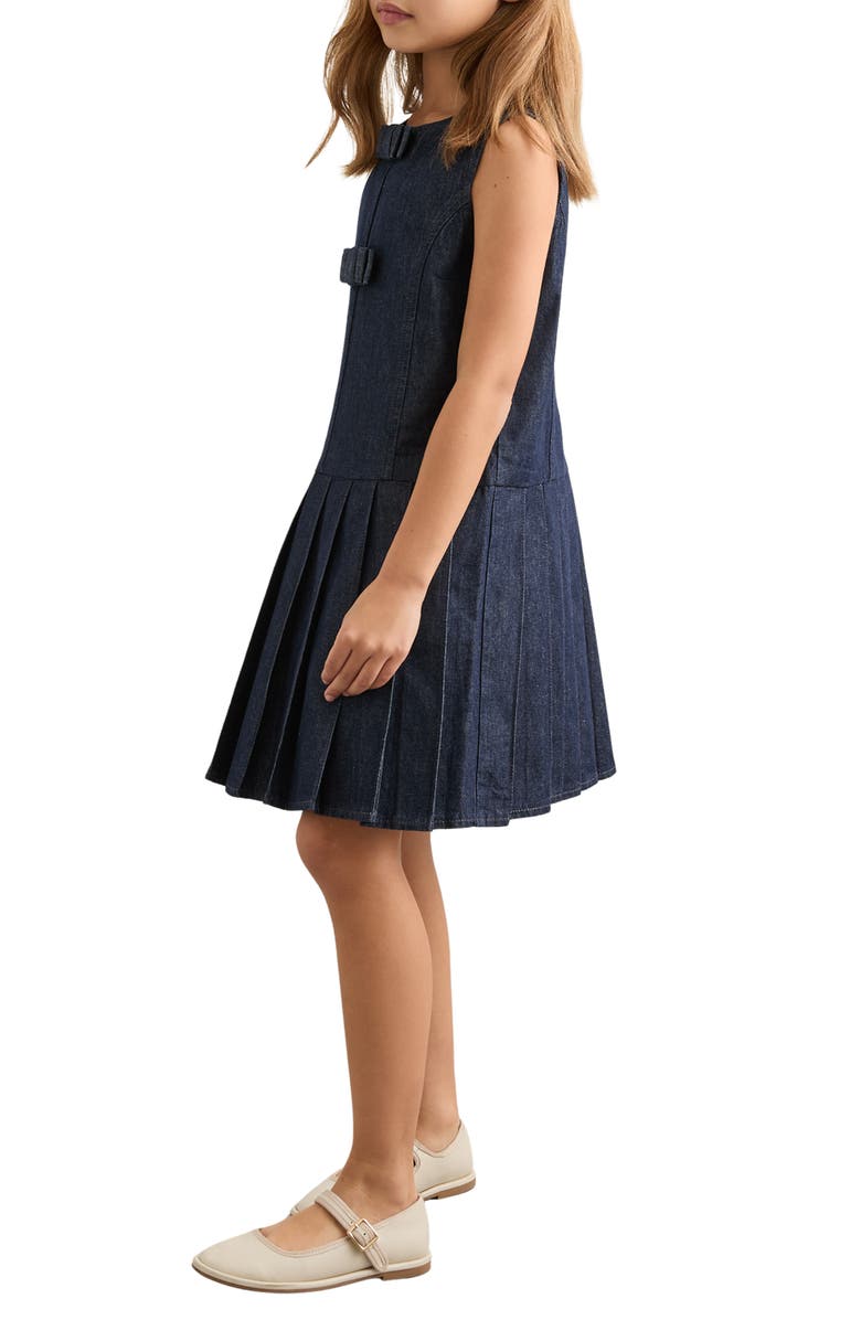 Reiss Kids' Ruby Pleated Sleeveless Denim Dress, Alternate, color, 