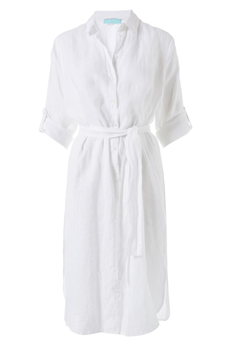 Dania Long Sleeve Linen Cover-Up Shirtdress, Alternate, color, WHITE