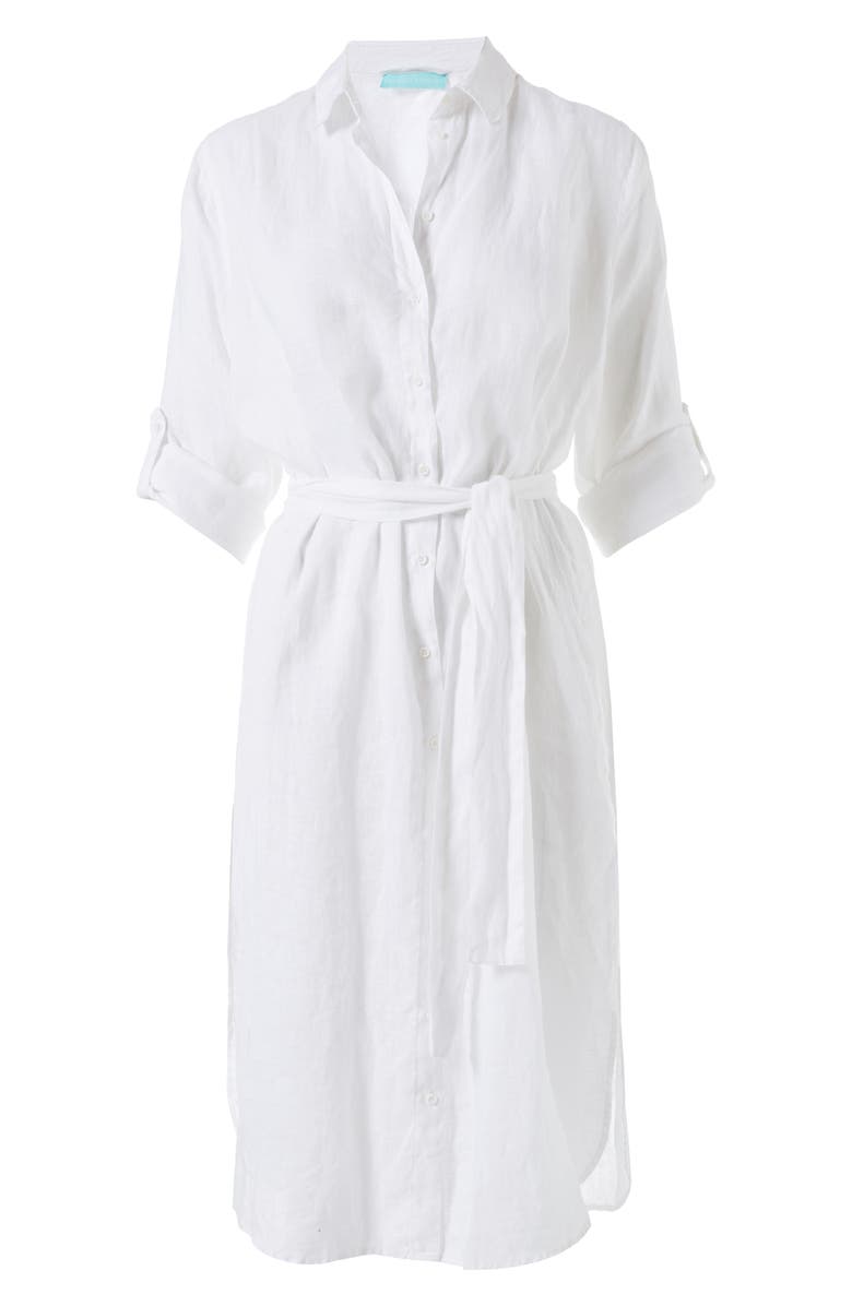 Melissa Odabash Dania Long Sleeve Linen Cover-Up Shirtdress, Alternate, color, White