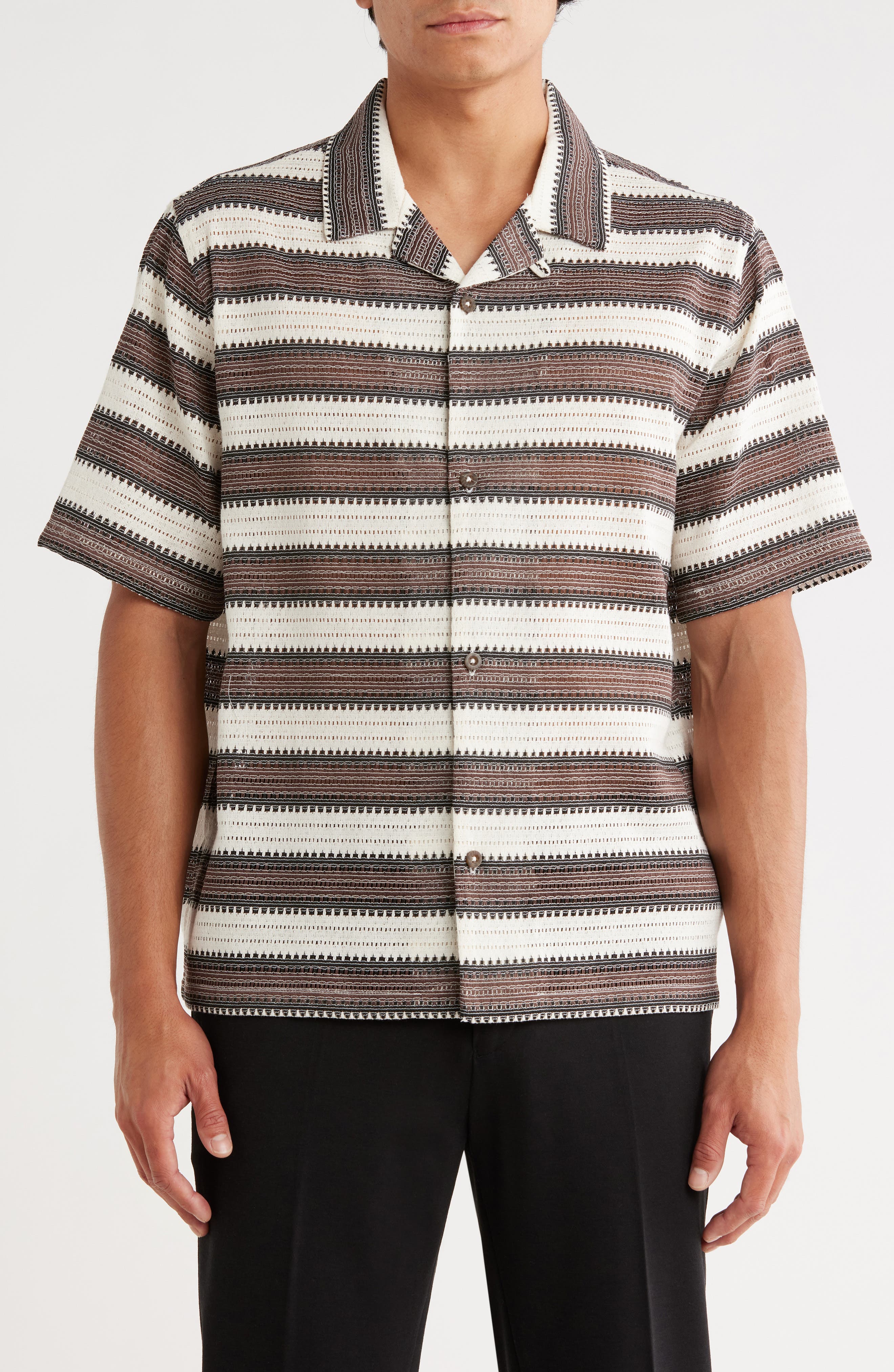 PacSun Oversize Textured Stripe Camp Shirt