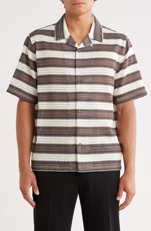 Oversize Textured Stripe Camp Shirt