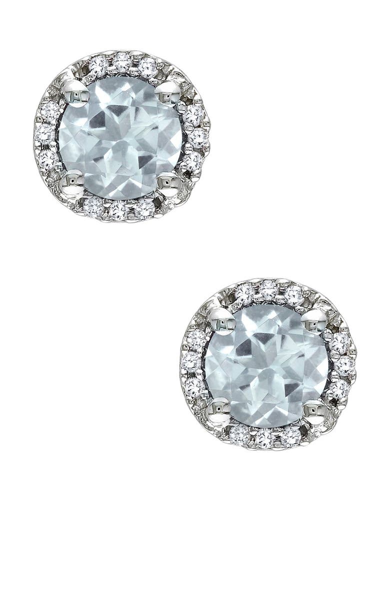 DELMAR Sterling Silver Aquamarine & Diamond Halo Stud Earrings - 0.07ct., Main, color, Blue