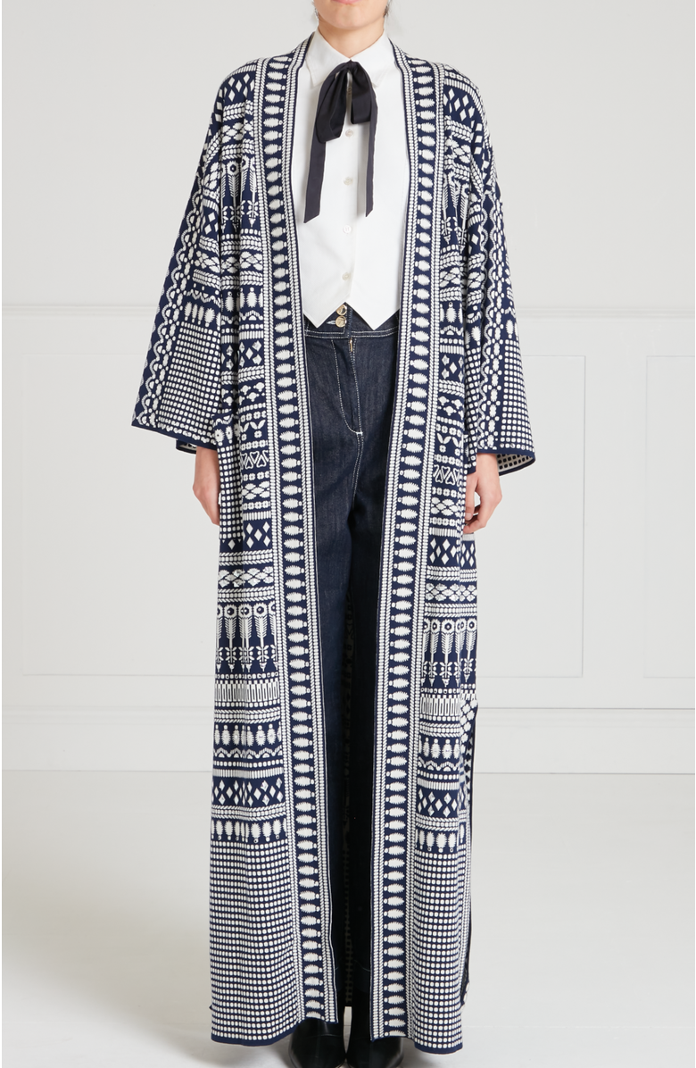 Temperley London Tlalli Knit Coat, Main, color, Navy & Silver