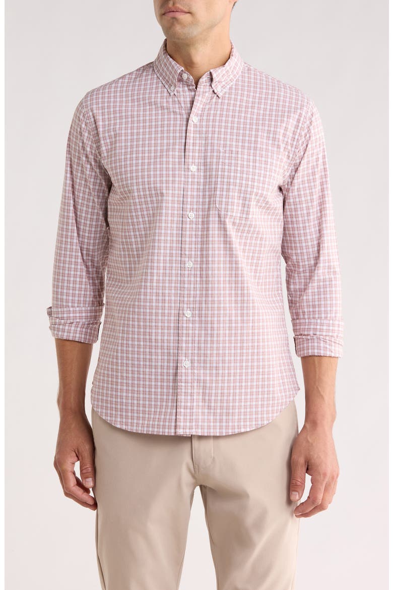 Tigertail Plaid Slim Fit Button Front Shirt, Main, color, RUST MINI CHECK