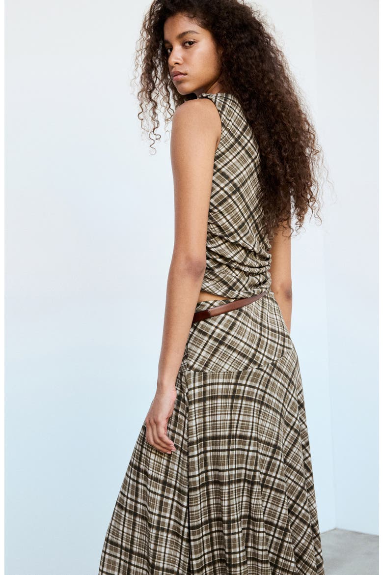 Plaid Draped Sleeveless Top, Alternate, color, BROWN