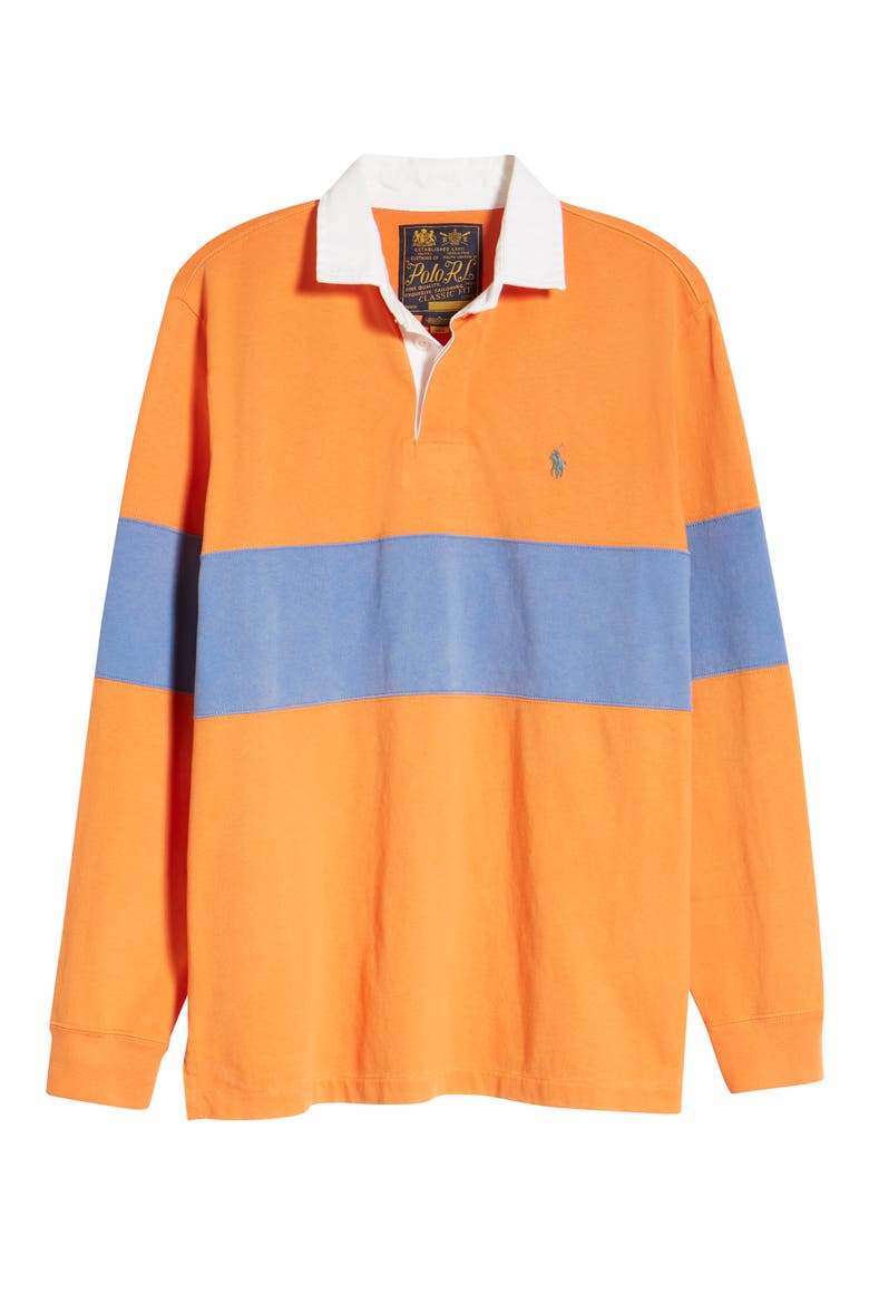 Stripe Long Sleeve Cotton Polo, Alternate, color, KONA ORANGE/ DEEP BLUE