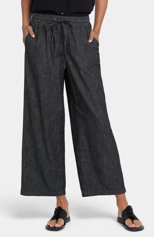 Nydj Jayne Cotton Pull-on Ankle Wide Leg Jeans In Black Rinse
