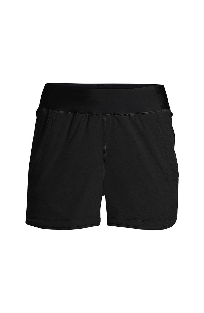 Lands' End 3" Quick Dry Elastic Waist Board Shorts Swim Cover-up Shorts with Panty, Alternate, color, Black