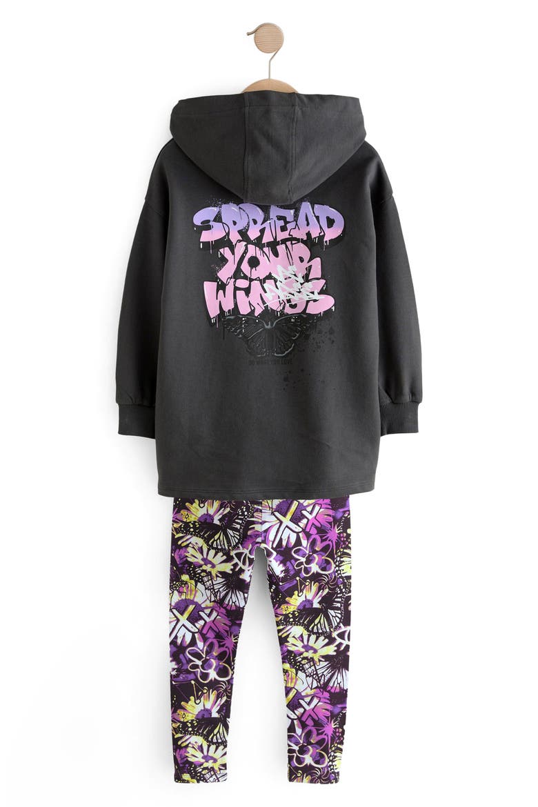 Kids' Cotton Graphic Hoodie & Print Leggings Set, Alternate, color, GREY