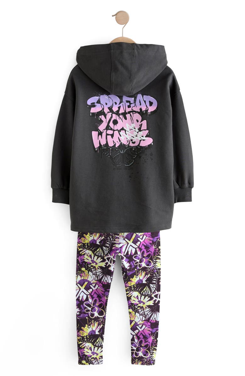 NEXT Kids' Cotton Graphic Hoodie & Print Leggings Set, Alternate, color, Multi Black