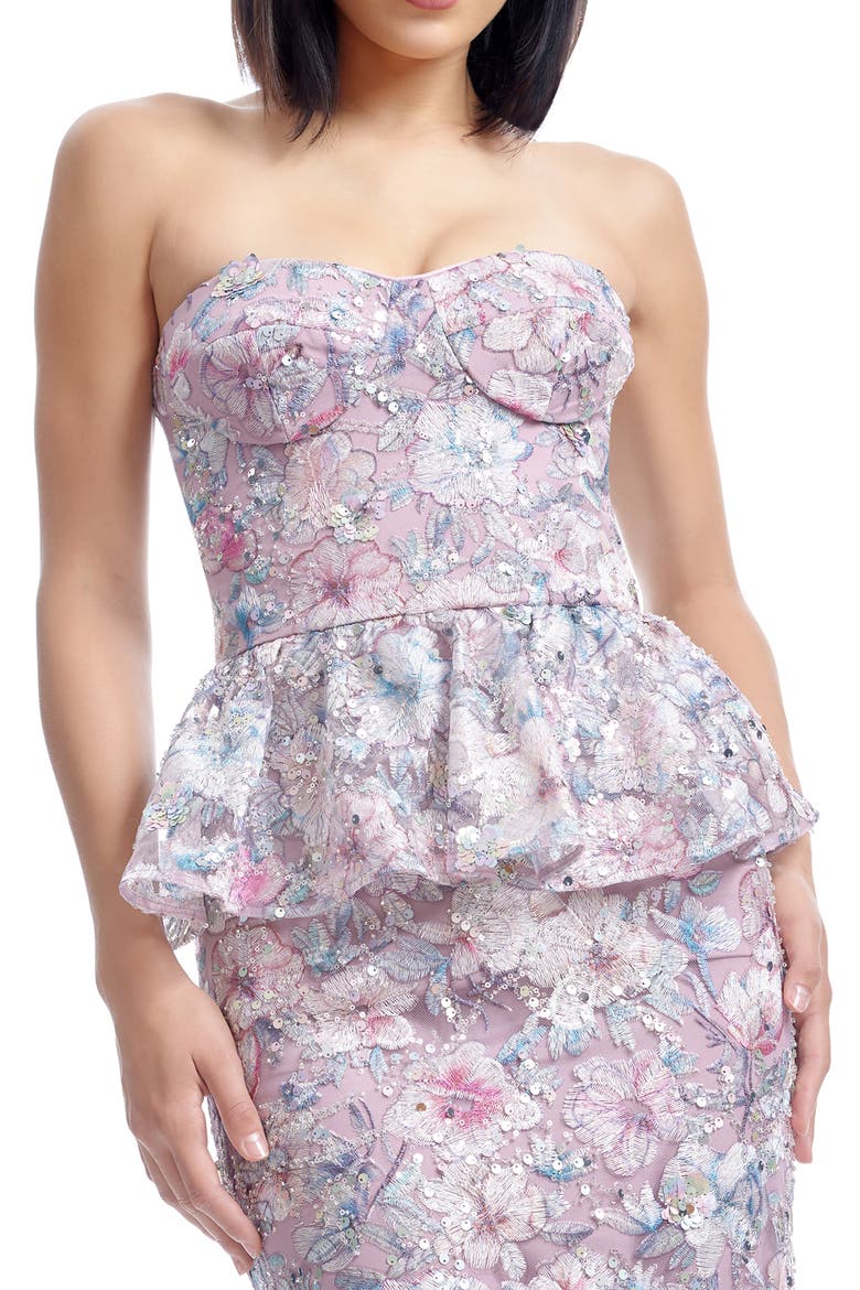 Scarlett Sequin Floral Embroidered Peplum Mermaid Gown, Alternate, color, DUSTY LAVENDER