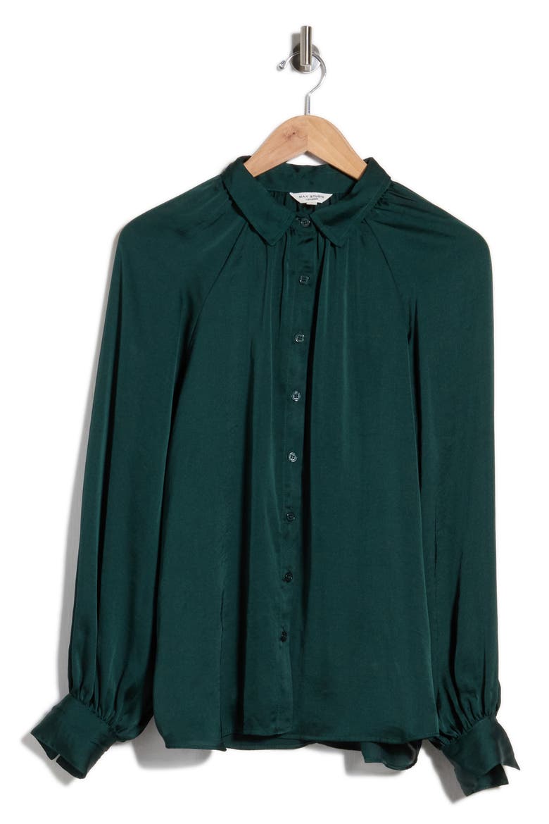 Long Sleeve Satin Shirt, Main, color, EMERALD