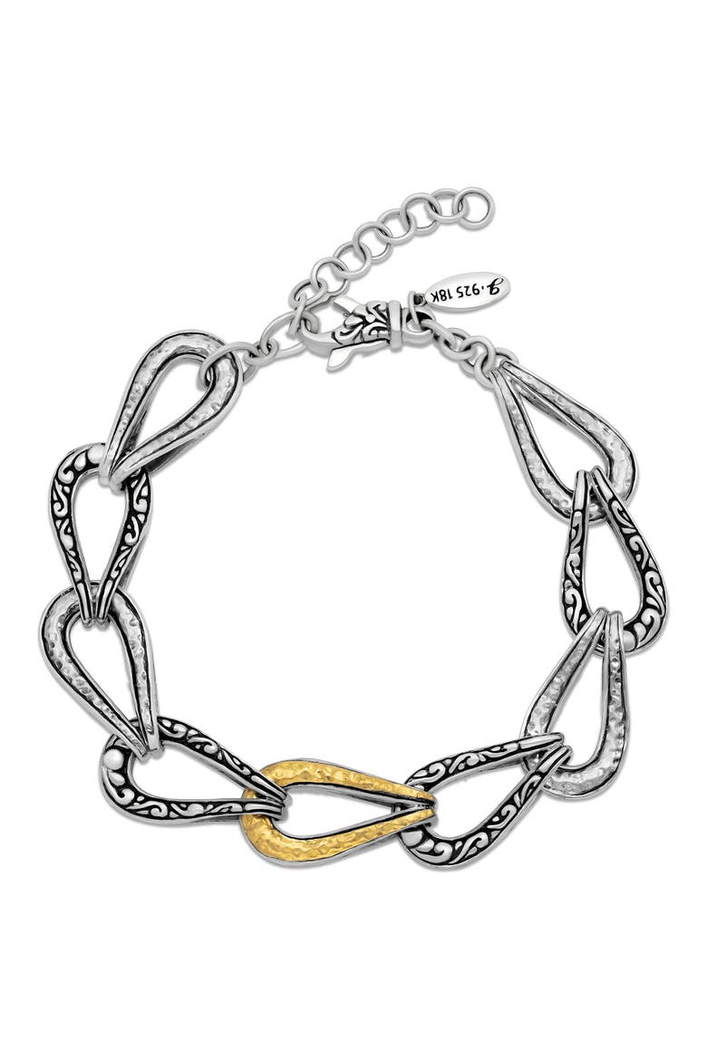 Sterling Silver & 18K Gold Teardrop Chain Bracelet, Main, color, SILVER AND GOLD