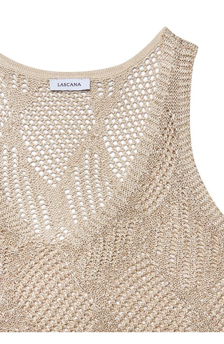 LASCANA Women's Crochet Open Work Tank Top, Alternate, color, Beige Gold